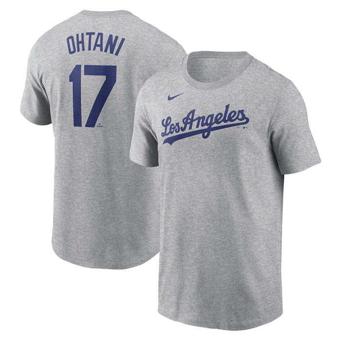 Men's Los Angeles Dodgers #17 Shohei Ohtani Grey 2024 Fuse Name & Number T-Shirt